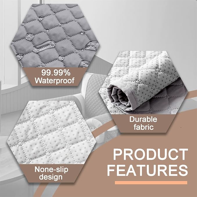Water-Resistant Sofa Armrest and Headrest Covers with Side Pocket | Keep remotes close quilted polyester helps guard against wear, pet scratches, and kids' messes silicone backing adds grip