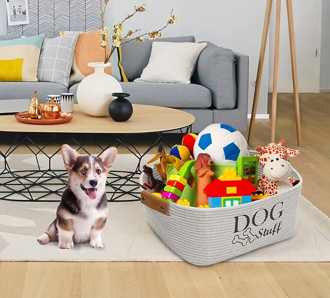 Square Dog toy basket storage Cotton Rope Storage Basket Pet/Pet Toy And Accessory Storage Bin Doy Toy Box-Gray