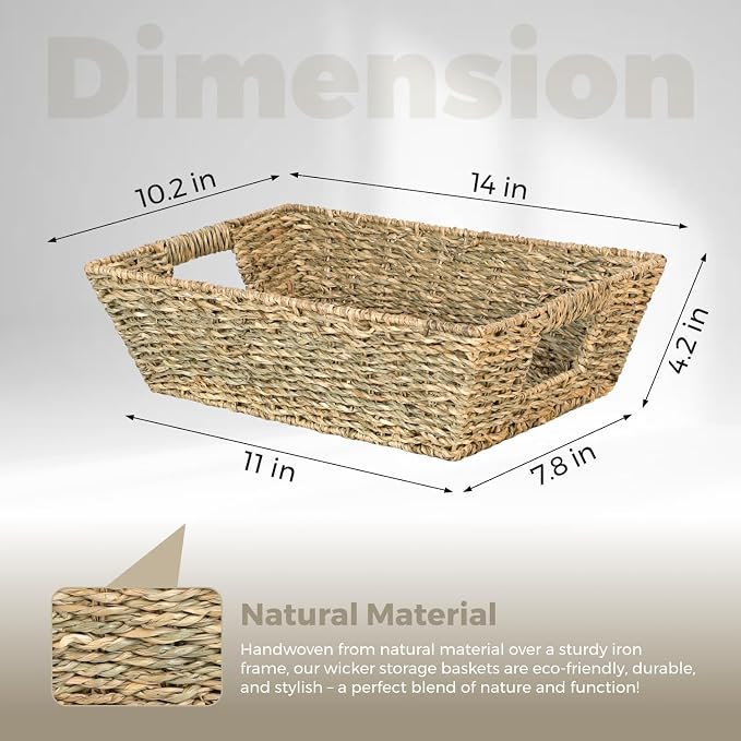 Set of 3 Snack Baskets, Water Hyacinth Basket,Wicker Snack Basket Organizer | Set of 3 Snack Baskets, Water Hyacinth Basket,Wicker Snack Basket Organizer