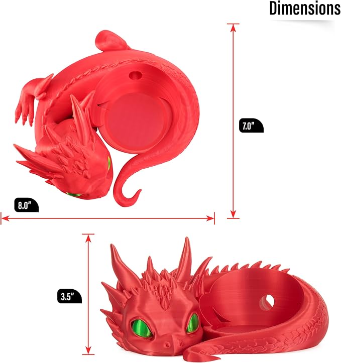 Dragon Stand for Echo Dot 4th/5th Gen, 3D Printed Dragon Amazon Echo Desktop Speakers, Holder for Echo Dot 5th Gen Echo Dot 4th Gen, Made in USA (Red)