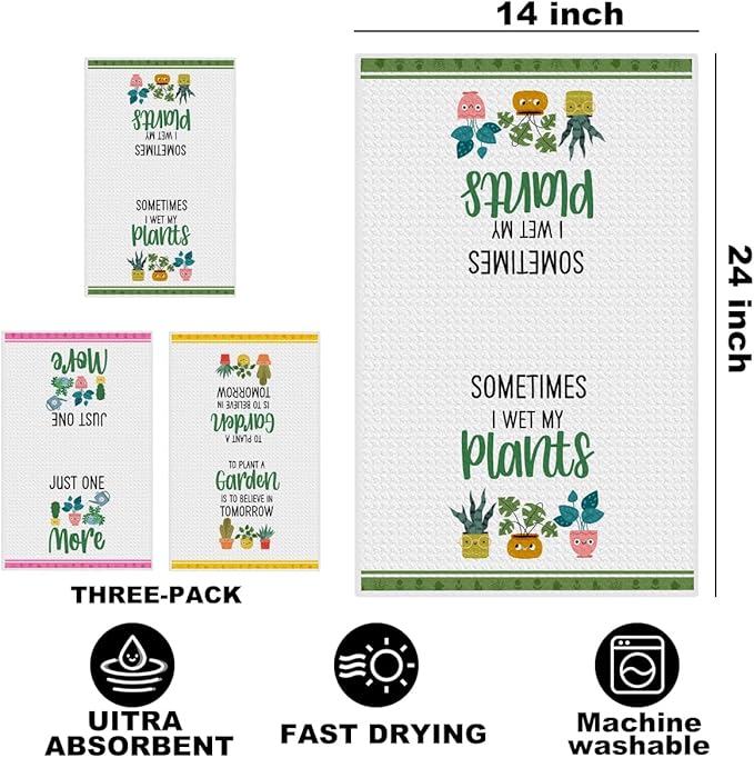 3 Pcs Funny Kitchen Plants Dish Towel 24x14 Inch, Plant Cactus Waffle Weave Hand Dish Towels Tea Towel for Kitchen Home Bathroom Farmhouse Decor, Plants Gifts for Women Mom Friend