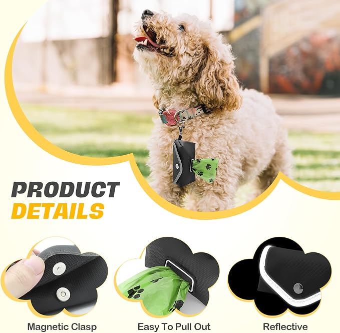 2 Pack Dog Poop Bag Holder, Lightweight Dog Waste Bag Dispenser for Easy Pull Out, Soft Pet Poop Bags Dispenser for Doggie Bag Holder for Leash (Black, Yellow, Without Bags)