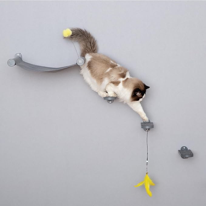 3-Pack Cat Steps, Climbing Stairs with Replaceable Felt Pad, Shelves with Cat Toy, Wall Furniture (Dark Grey)
