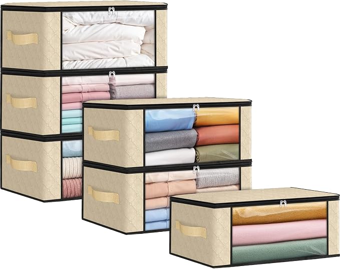 35L Closet Organizers, Foldable Under Bed Storage Containers | Storage Bags with Zippers,Window and Handles for Organizing Bedroom, Closet, Clothing,Organization with Handle