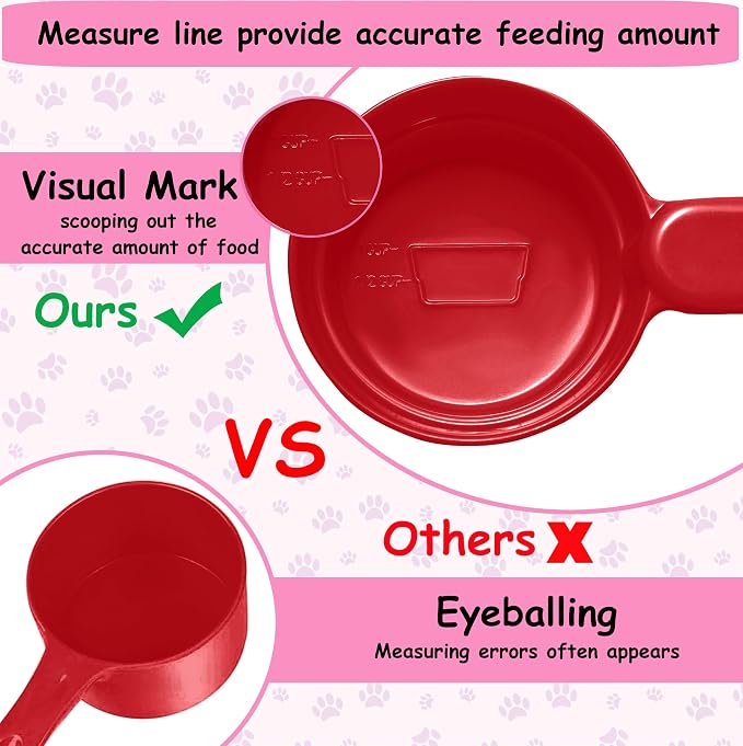 Joyinjojo Dog Food Scoop 1 Cup 1/2 Cup - Melamine Dog Food Measuring Cup, Pet Food Scoop for Dog Cat...Comfortable Long Handle for Easy to Scoop Food, Red 1 Cup