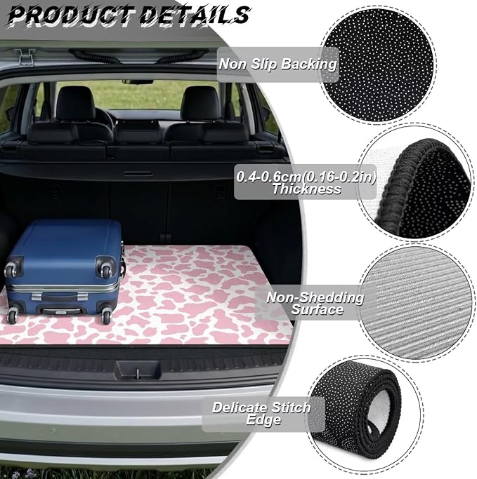 Cow Print Non Slip Car Trunk Mat Cargo Liner, 29" x 39" Universal All Weather Protection for Cars Trucks, Washable Durable Pet Friendly Pink Rear Cargo Mats
