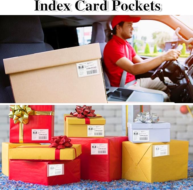36 Pack Adhesive Index Card Pockets, Clear Top-Load Holders, 2.4 x 3.9 in | Clear PVC, self-adhesive backing, top opening, for bins shelves totes library cards and labels