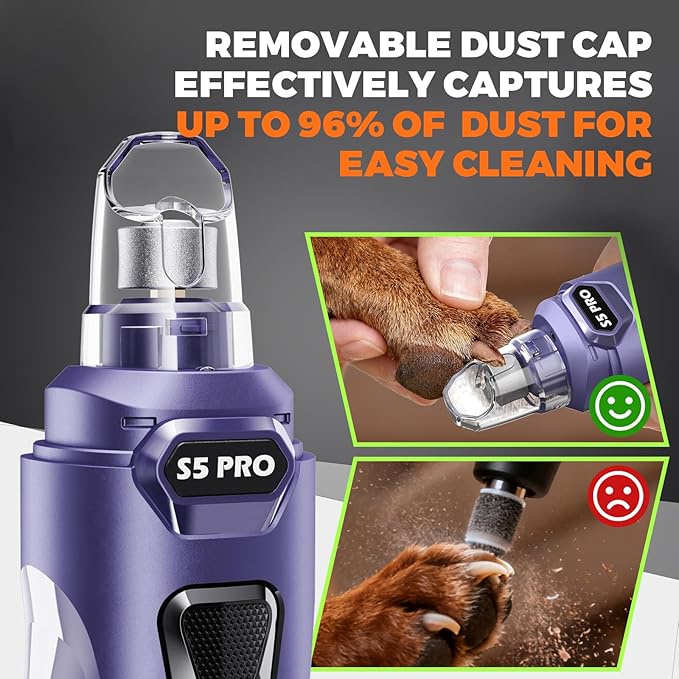 Whisper Quiet Dog Nail Grinder with 4 LED Lights, Safe & Stress-Free for Sensitive Dogs Cats of All Breeds & Sizes, 3 Grinding Bits, 3-Speed, Pet Nail Trimmers, Rechargeable Painless Grooming Kit Blue