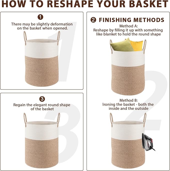 OIAHOMY 60L Nursery Hamper Laundry Basket Laundry Hamper Black | collapsible Blanket Basket Cotton Rope Woven Basket Dirty Clothes Hamper Baby Hamper Tall Clothes Hamper with Handles