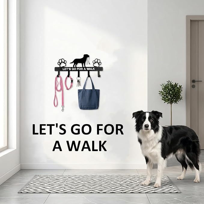 5-Hooks Dog Leash Holder for Wall,Key Holders Key Holder Leash Hooks | Metal, Wall Mounted, with Screws, Dog Accessory Holders, Pet Leashes Organizer, for Collars, Entryway, Hallway, Kitchen Decor