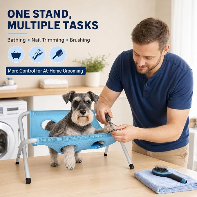 Foldable Pet Bathing Stand, Pet Grooming Mesh Bath Stand，Grey | Portable Dog Shower Grooming Rack, 44 LBS Weight Capacity for pet Washing Maintenance Travel Grooming