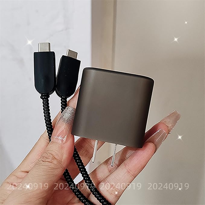 Cute Cable Protector for iPhone iPad 18W/20W USB-C Charger,Not Yellowing Charging Cord Protector,Soft Frosted TPU Charging Protector Cover,Wire Cord Saver,Phone Cord Protector for iPhone Charger-Black