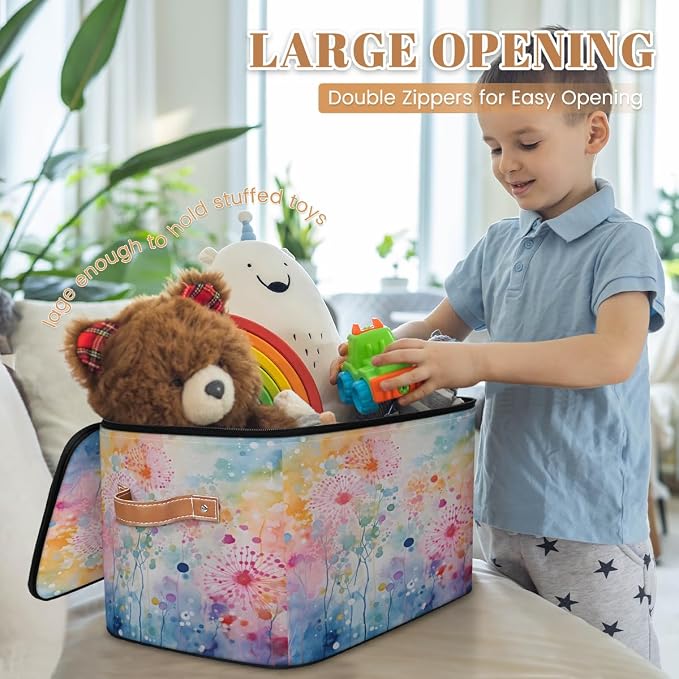 Pardick Storage Bin Watercolor Abstract Trees Storage Baskets with Zipper Lid & Handle Foldable Closet Shelf Cloth Organizer Basket Cube Bins Clothes Organizer for Nursery, Bedroom