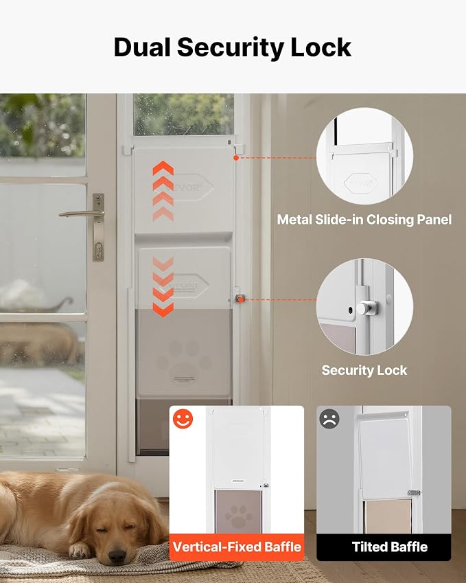 VEVOR Dog Door for Sliding Glass Door, 91 to 96 in Adjustable Height, Aluminum Alloy Frame with Metal Rotating Hinges, Lock Design, 10 1/4 x 16 1/4 in Flap, Sliding Glass Pet Door for Renters | For Medium-Sized Dogs and Pets, 91 to 96 in Adjustable Hei...