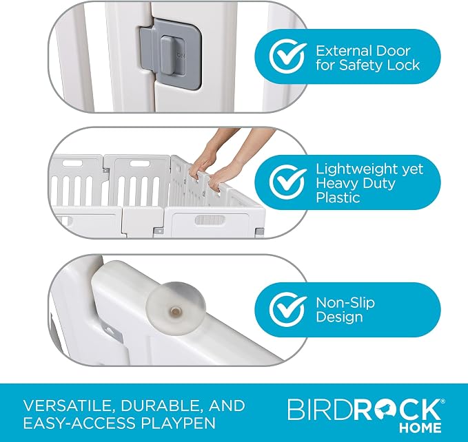 BIRDROCK HOME Pet Playpen with Door | 12 Panel | Strong Plastic | Puppy Safety Fence Pen Playpen | Non-Slip and Secure Dog Gate | White | 13-Panel Durable Plastic Playpen for Puppies and Small Dogs, Pet Pen with Non-Slip Suction Cups, Indoor/Outdoor Pe...