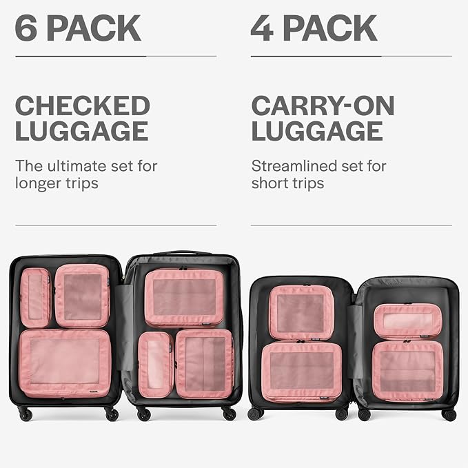 Compression Packing Cubes for Travel, 4-Pack, Pink | Solves overpacking, 4-Piece set fits most carry-ons, 50% Space savings, Compression luggage organizer bags
