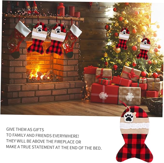 TOVINANNA 1pc Christmas Stockings Pouch Bag for Pets and Plaid Design Holiday Storage for Presents for Christmas Decorations and Tree Fillers
