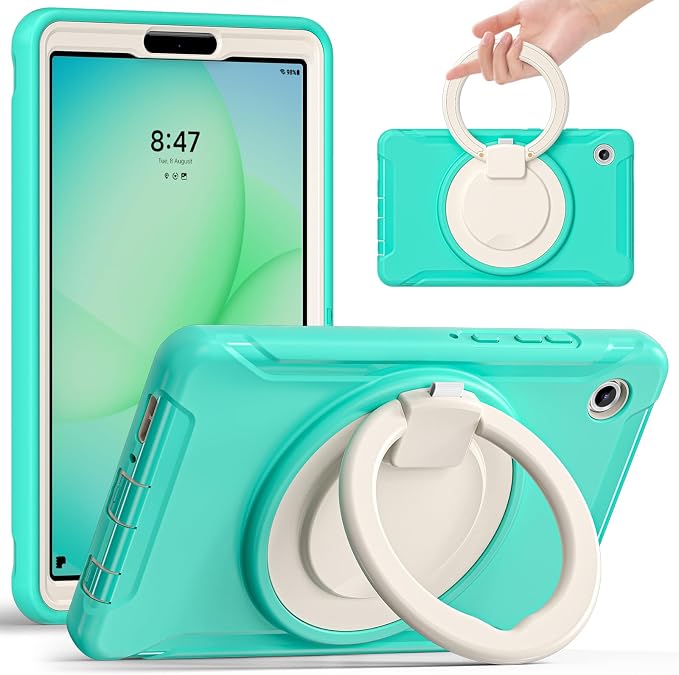Heavy Duty Shockproof Case for Samsung Galaxy Tab A11 8.7 Inch 2025 (Model: SM-X133/X135/X135F) - with 360° Rotating Stand Handle, Built-in Screen Protector,Kid-Friendly Protective Cover (Green B)