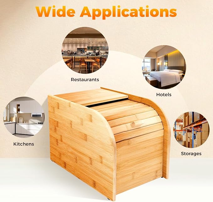 22 lbs Bamboo Rice Storage Container with Sliding Lid & Measuring Cup, Airtight Dry Food Organizer for Kitchen Countertop - Large Capacity Grain Bin for Flour, Nuts, Beans, Pet Food - Natural Wood