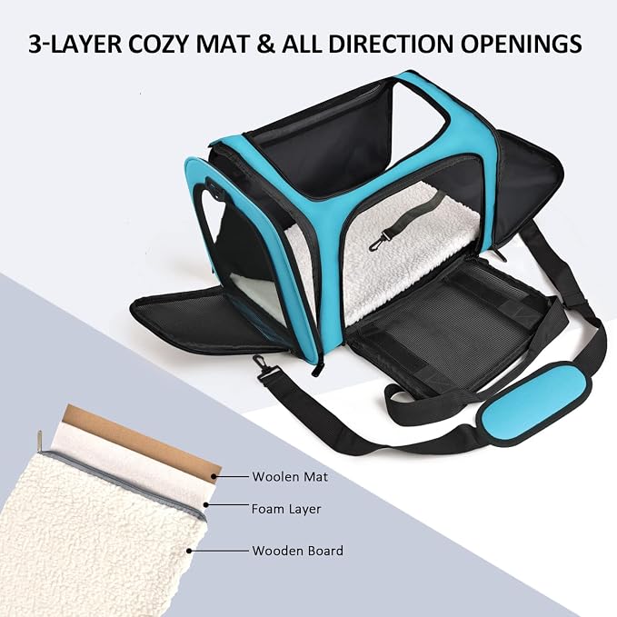 Henkelion Pet Carrier for Small Medium Cats Puppies up to 15 Lbs, Airline Approved Small Dog Travel Puppy Carrier Soft Sided, Collapsible - Blue (Pack of 2)