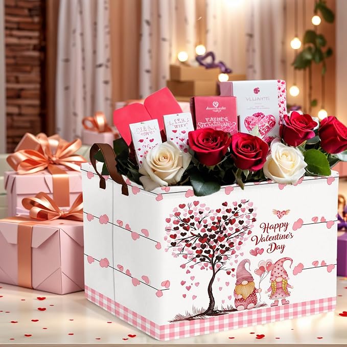 Cute Large Valentine's Day Gift Basket Empty Heart Decor Storage Bin for Kid Baby Room Décor (Pink Dwarf Love Tree)