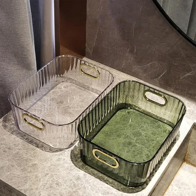 Desktop Makeup Organizer Box PET ABS Compact Open Storage | Skincare Storage Container, Dressing Table Use, Simple Stylish Shape, Space Saving Organization