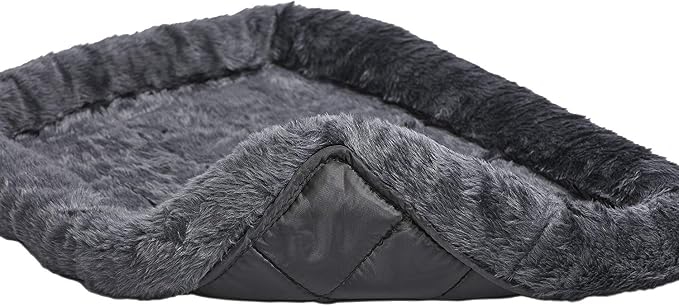 MidWest Homes for Pets QuietTime Dog Bed – Gray Faux Fur Bolster, Ultra-Soft and Machine Washable, Fits 36-Inch Crates and Carriers, for Medium to Large Breed Dogs
