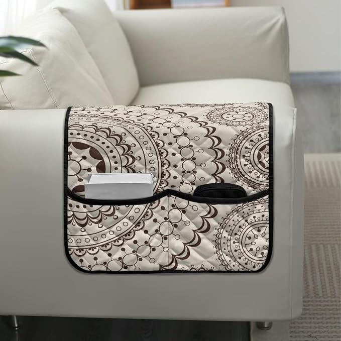 Mandala Stretch Armrest Cover Couch Arm Covers Washable Sofa Chair Arm Covers with 2 Pockets Furniture Protector Armchair Slipcovers for Recliner Home Decor Sofa Arms Rest Cover