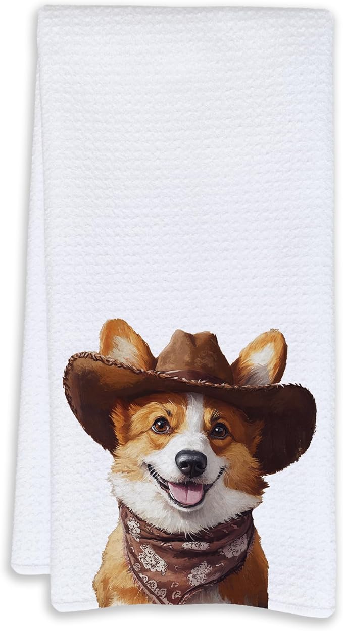 Cabana Bro Corgi Gifts Kitchen Towels, Corgi Gifts for Women Decorative Hand Towels for Bathroom, Vintage Funny Western Cowboy Puppy Dish Tea Towels for Kitchen, 16x24 Inch