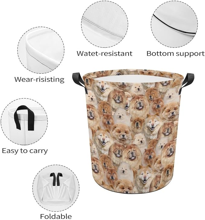 Chow Chow Dog Lover Gifts, Chow Chow Dog Print Laundry Basket Large Laundry Hamper, Waterproof Dirty Clothes Hamper, Cute Chow Chow Dog Laundry Baskets with Handles for Bedroom Bathroom