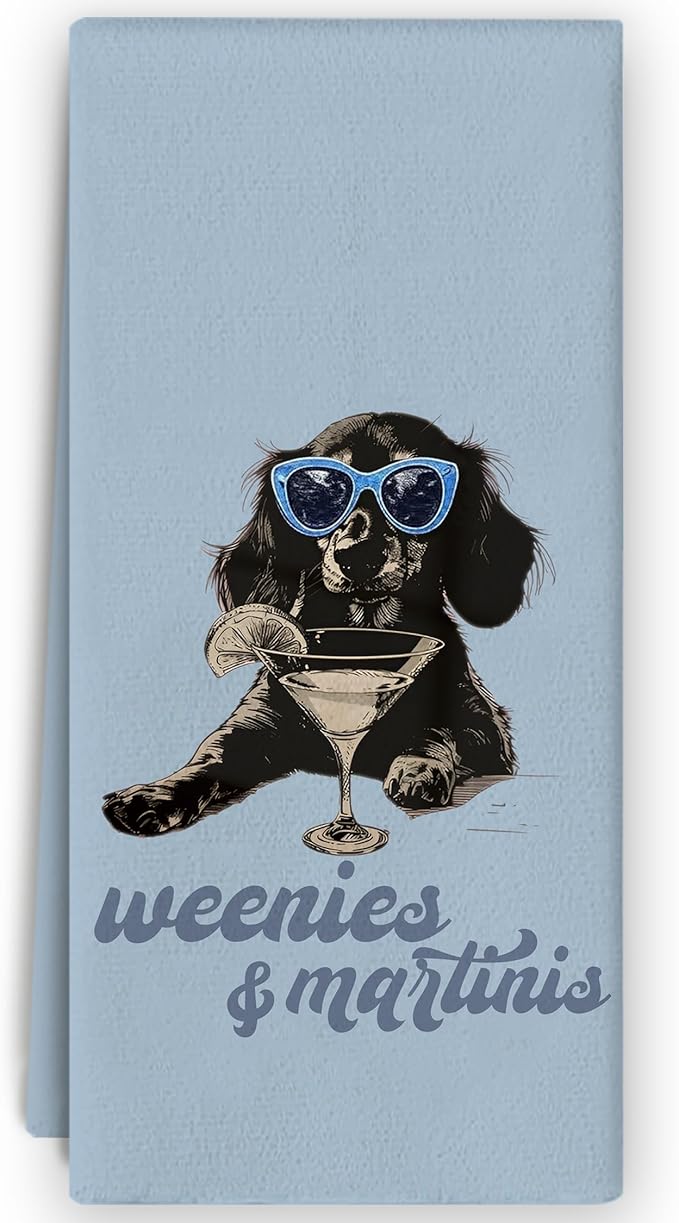 Dachshund Cocktail Kitchen Towels - Wiener Dog Dachshund Kitchen Decor, Dachshunds Gifts for Women, Funny Weenies Martinis Hand Towels for Kitchen Decorative 16x24 Inch