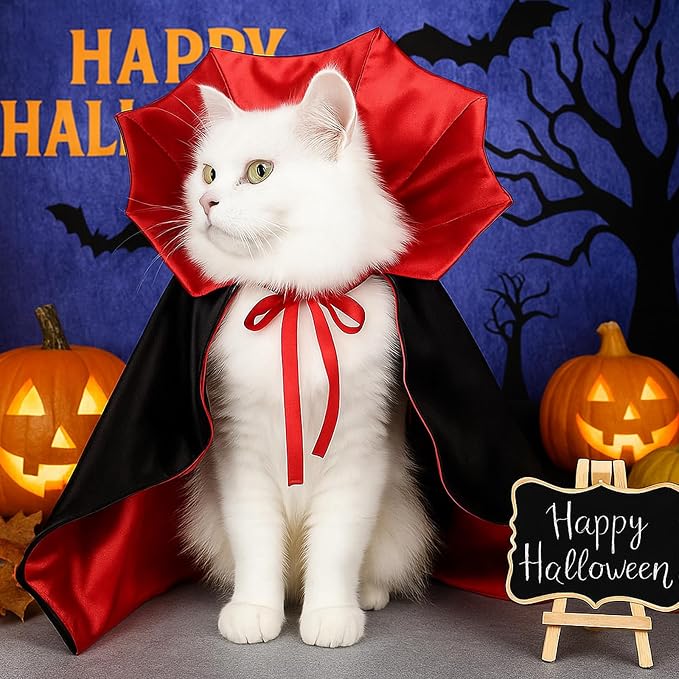Halloween Vampire Cloak Costume,Stand-Collar Pet Cape Accessories | Wizard Outfit Costume, Witch Cosplay Apparel Supplies, for Small Medium Cats Dogs Animals, Party