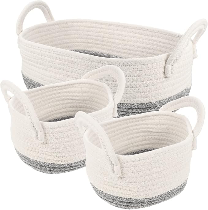 Cabilock 3pcs Woven Storage Basket for Pet Toys Rope Dog Toy Organizer for Home and Boys and Girls Organization