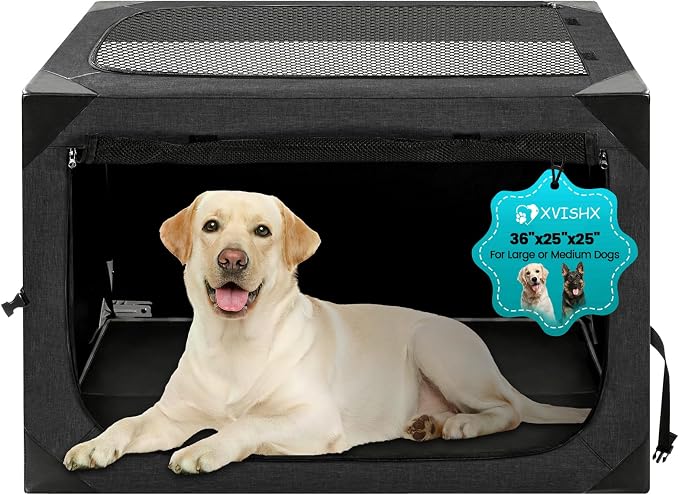 Dog Crate,36x25x25 Inch Large Dog Crate for Large or Medium Dogs, Portable and Foldable Design of Dog Cage, Perfect for Travel or Home Use, Dog Kennel with 3-Door and Durable Mesh Windows, Dark Grey