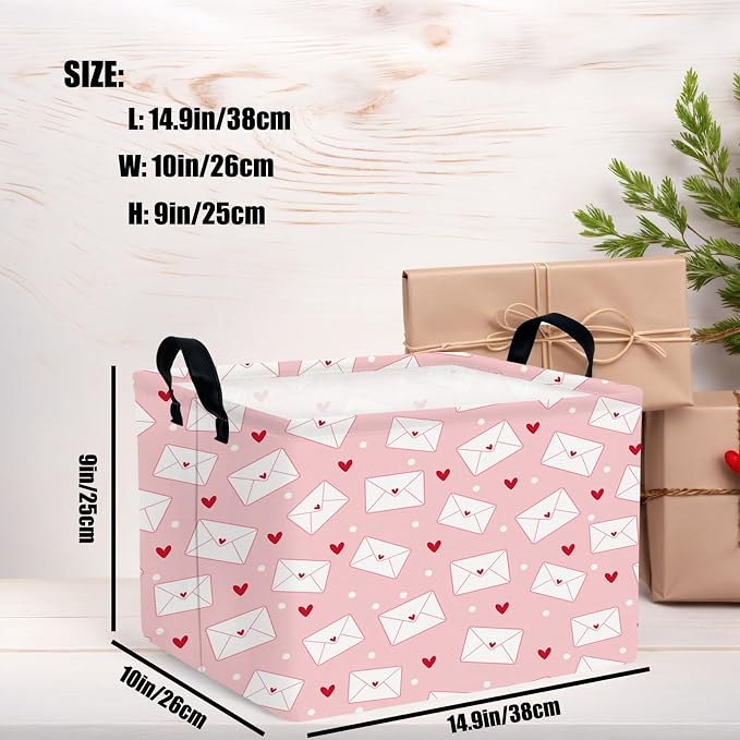 Valentine's Day Basket Gift for Empty Cute Heart Large Storage Bin for Kid and Baby Room Décor (Pink Envelope Love)