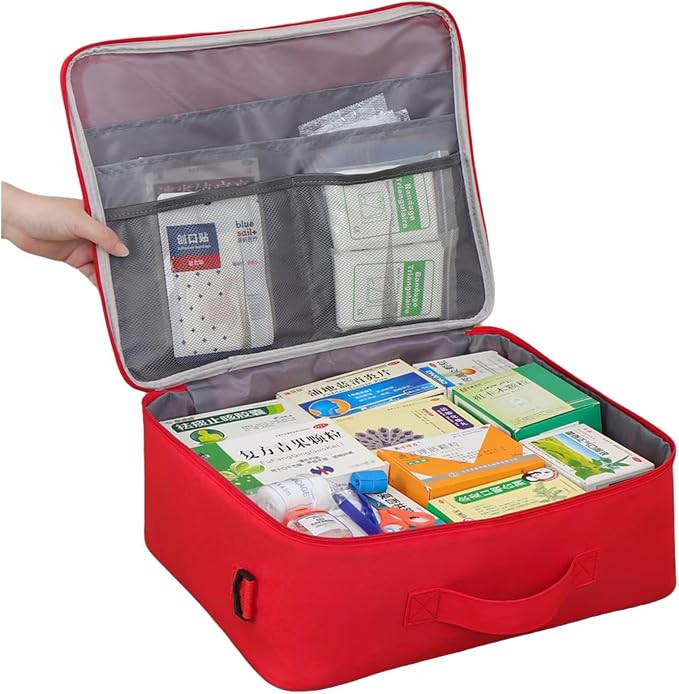 Red First Aid Bag Empty 1st Aid Bag Medical Travel Case Emergency Storage Compact Medicine Bags for Car Office Kitchen Sport Outdoors Camping Hiking Pet (Red L)