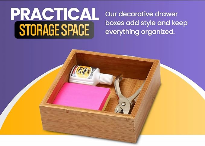 YBM HOME Bamboo Drawer Organizer Storage Box for Kitchen Drawer, Office, Bedroom, Children Room, Craft, Sewing, and Bathroom, 6 Pack 6x15x2 inch