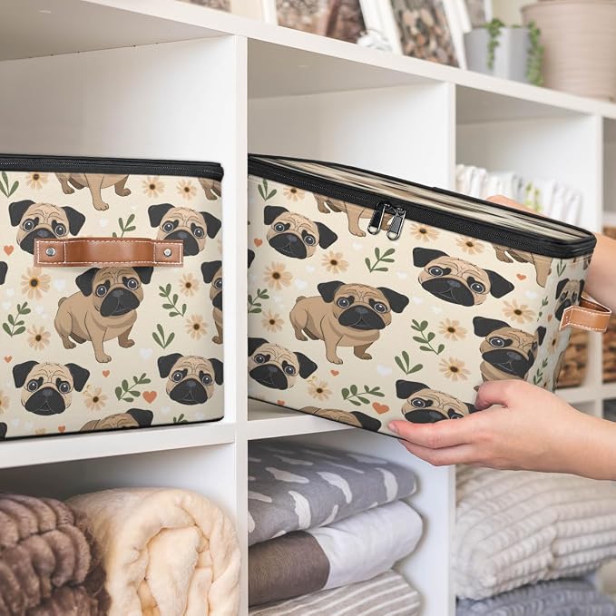 Pug Dog Storage Box with Zipper Lid