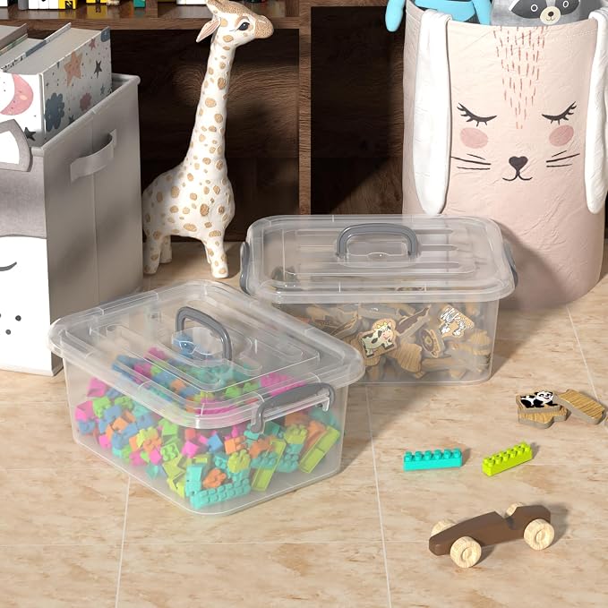 8 Quart Clear Plastic Storage Latching Box with Handle, 2 Packs | Latch Tote Bin Containers with Lids