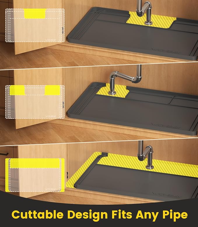 Under Sink Mats for Kitchen Waterproof 34"x22",Grey | Cut to Fit Design for Various Sizes, Leak-Proof Cabinet Protection,Durable Silicone Material,Versatile Home Use
