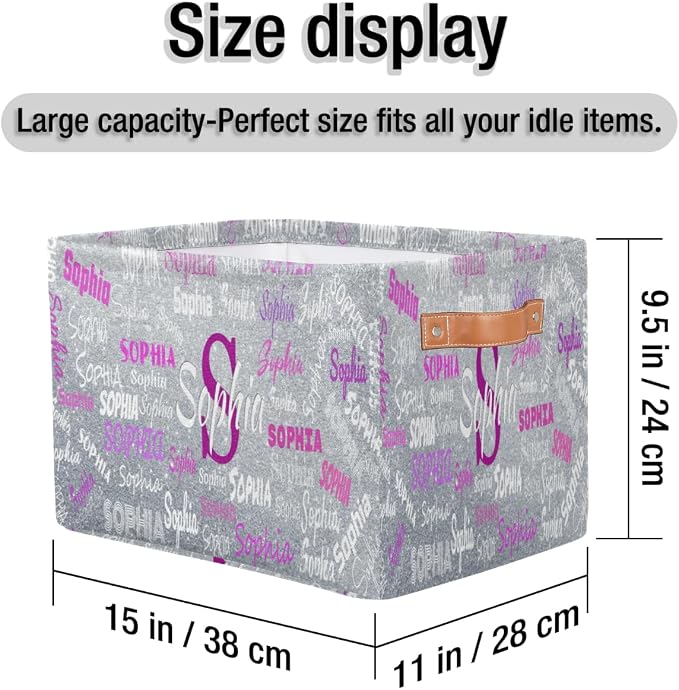 Custom Rectangular Baby Storage Basket, Kids Toys Bin, Books Shelf Basket, Clothes Towel Storage Bin for Nursery, Gift Basket, Pet Basket, Silver Sequins Glitters Effect Print