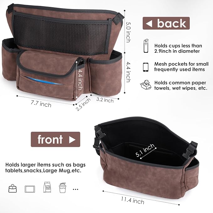 Leather Car Seat Organizer for Handbag/Purse – Fits Between Front Seats, Holds Wallet, Phone & Essentials. (Modle A/Brown)