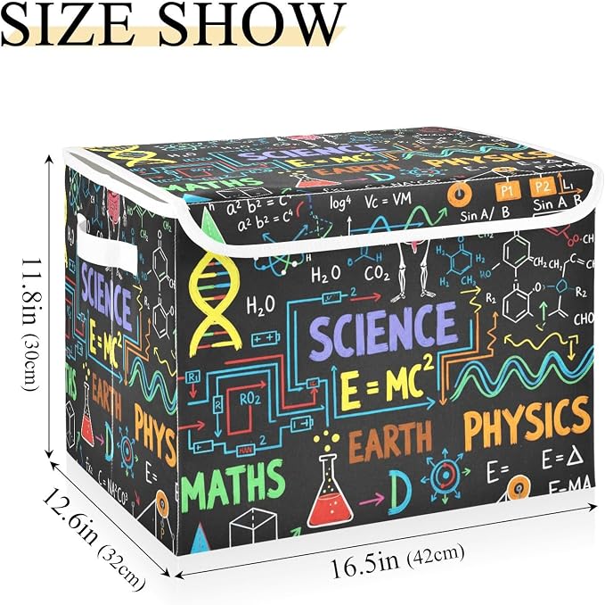 Math Study Fabric Storage Bins with Lid Foldable Storage Boxes 40L Baskets | Decorative Storage Boxes, 300D Oxford Cloth, Hollow Board Frame, Flip Top Velcro Lid, 16.5x12.6x11.8 inch, Collapsible Design