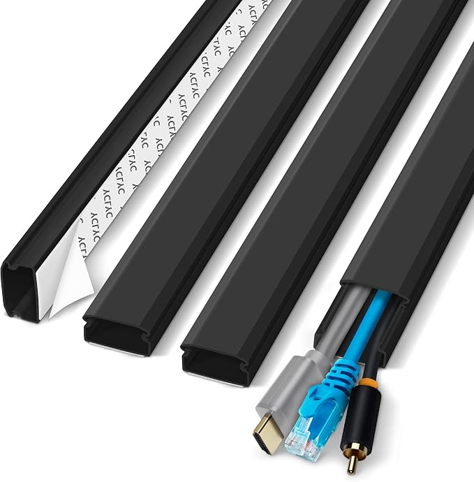 62.8in Black Cord Hider for TV on Wall, Paintable Cord Cover Wall Kit | Wire Cover for Wall, Cord Hiders for TV on Wall, Hide Cords Wall Mounted TV - Cord Concealer Cable Channel: W0.98in H0.5in