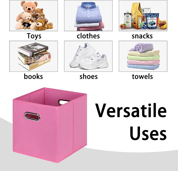 Black Foldable Storage Cubes Bins , Fabric Storage Box Cubes Organizer Baskets with Dual Handles for Home Organizer(Pink)