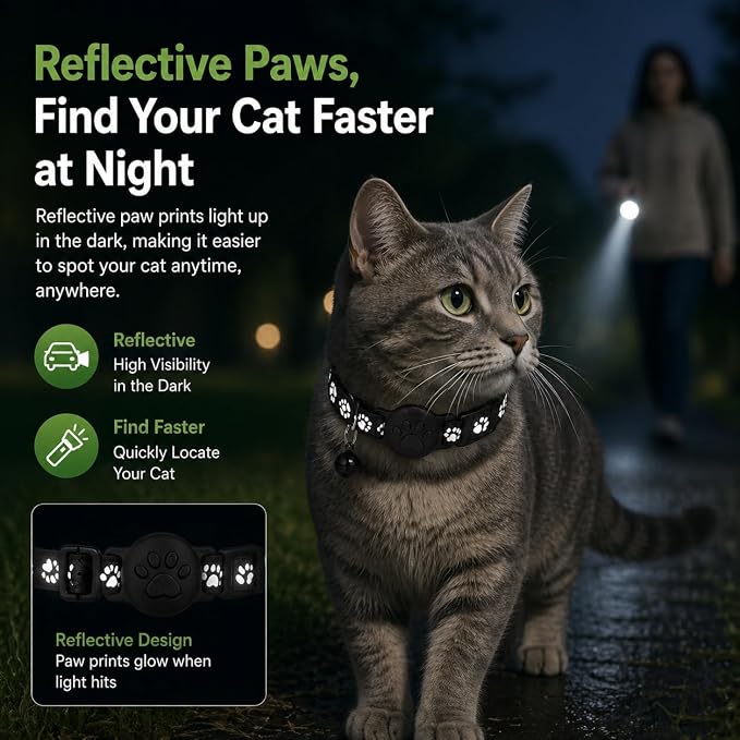 GPS Tracker for Cats, Cat Collar with Tracker for Android Users – No Monthly Fee, Google Find Hub Cat GPS Tracker Collar, IP67 Waterproof, Replaceable Battery Lasts 1 Year (Not Standalone GPS) (Black)