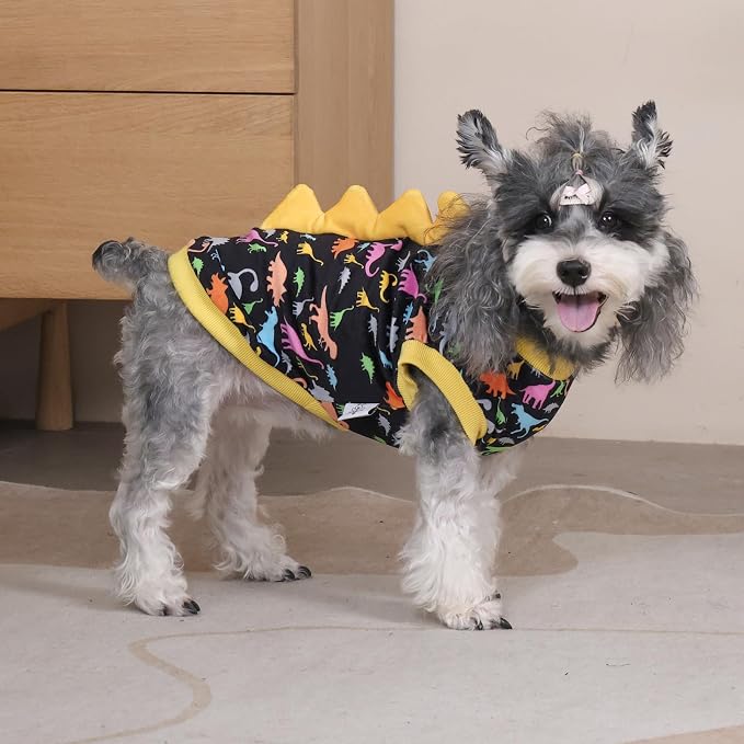CuteBone Dinosaur Costume Dog Shirt, Stretchy Velvet T-Shirt Clothes for Small Dogs, Soft & Breathable Pet Tee Outfit Cat Apparel for Daily Wear, Cozy Pullover Design Puppy Fashion COSBX01L