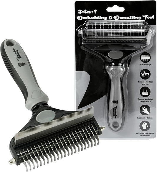 2-in-1 Deshedding Brush and Dematting Rake for Dogs – Double Coat Undercoat Grooming Tool for Medium to Large Breeds, Reduces Shedding by Up to 95%