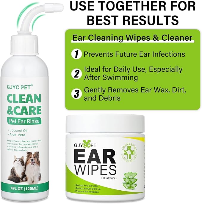Dog Ear Wipes - Cat Dog Ear Cleaner, Puppy Ear Wipes Wash Cleaner for Dogs Cats - 100 Wipes for Dog Cat Ear Cleaning, Remove Ear Wax Dirt Debris for Dogs Cats Ear Infection Treatment Wipes