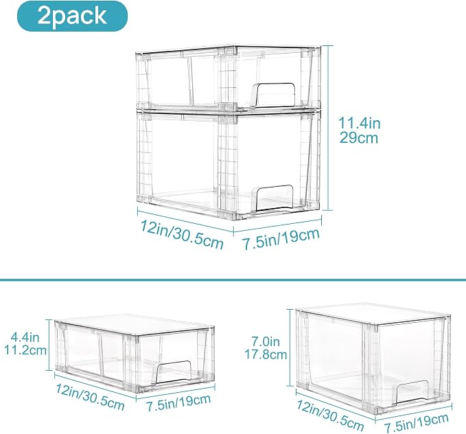 Vtopmart Clear Stackable Storage Drawers, 8 Pack Mixed Organizer Set | Medium and Small Pull-Out PET Drawers with Stackable Design for Flexible Organization, Cabinets, Closets, Pantry